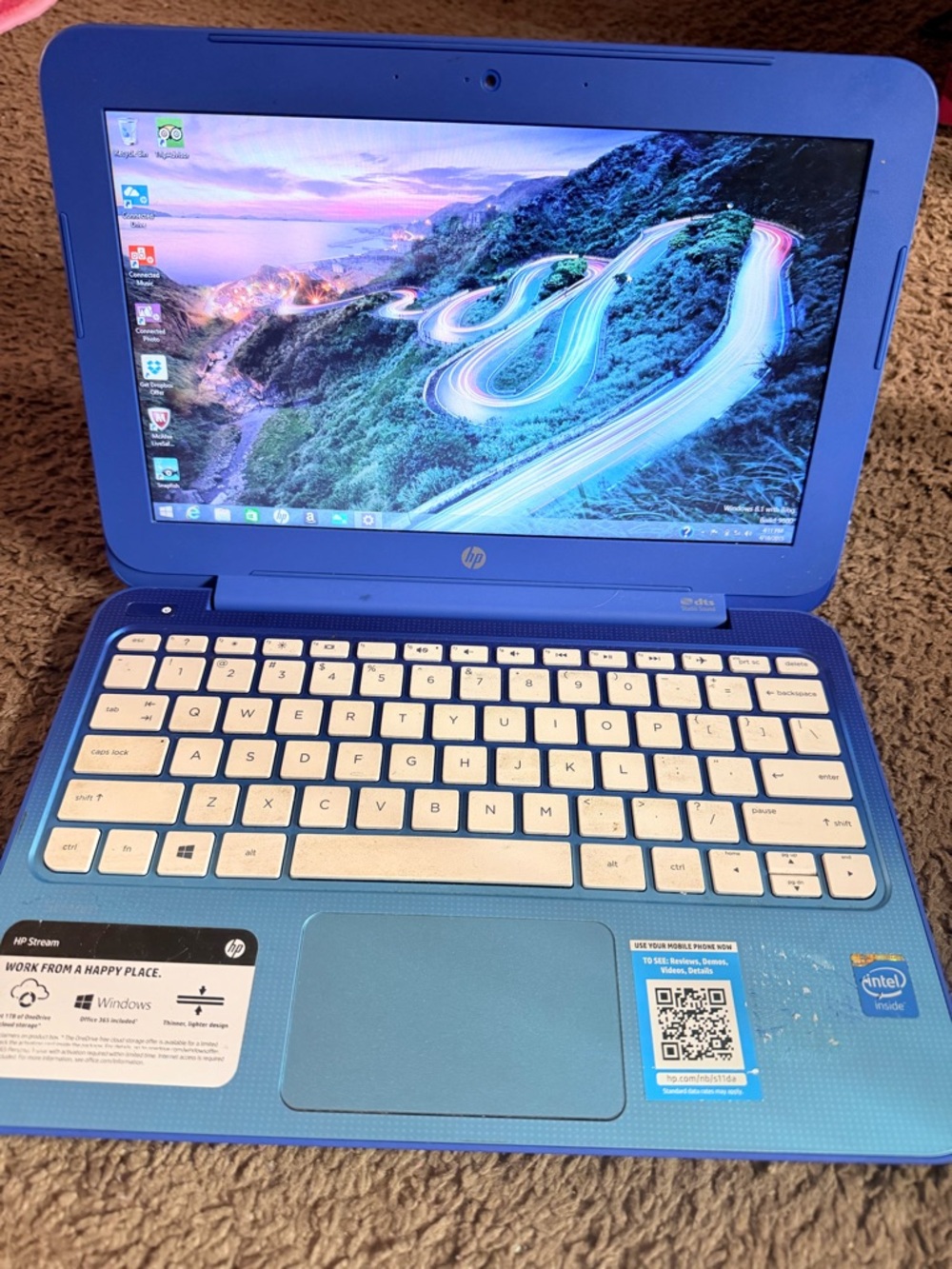 HP Bright Blue Laptop with White Keyboard